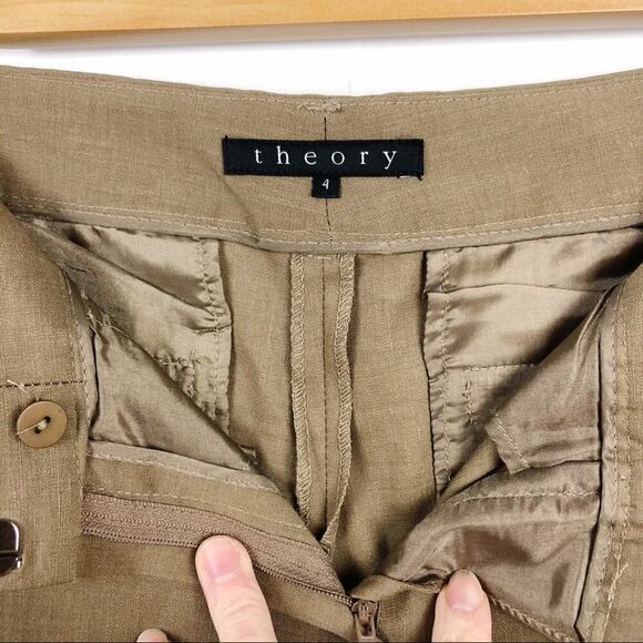 THEORY Tan Linen Wool Wide Leg Emory Trouser Pants Relaxed fit Size 4 - Picture 12 of 15